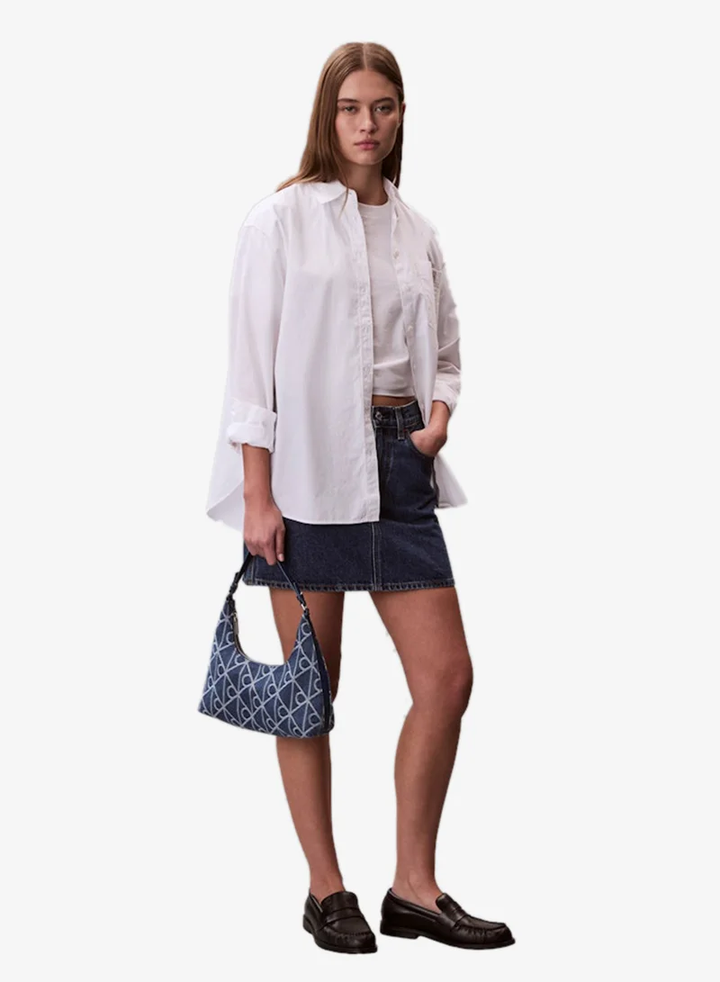CALVIN KLEIN Denim Allover Emblem Logo Shoulder Bag